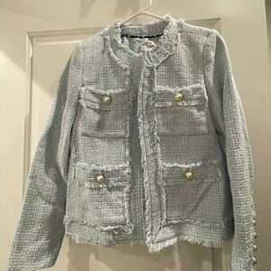 Nannette Light Blue Tweed Jacket with Pearl Buttons